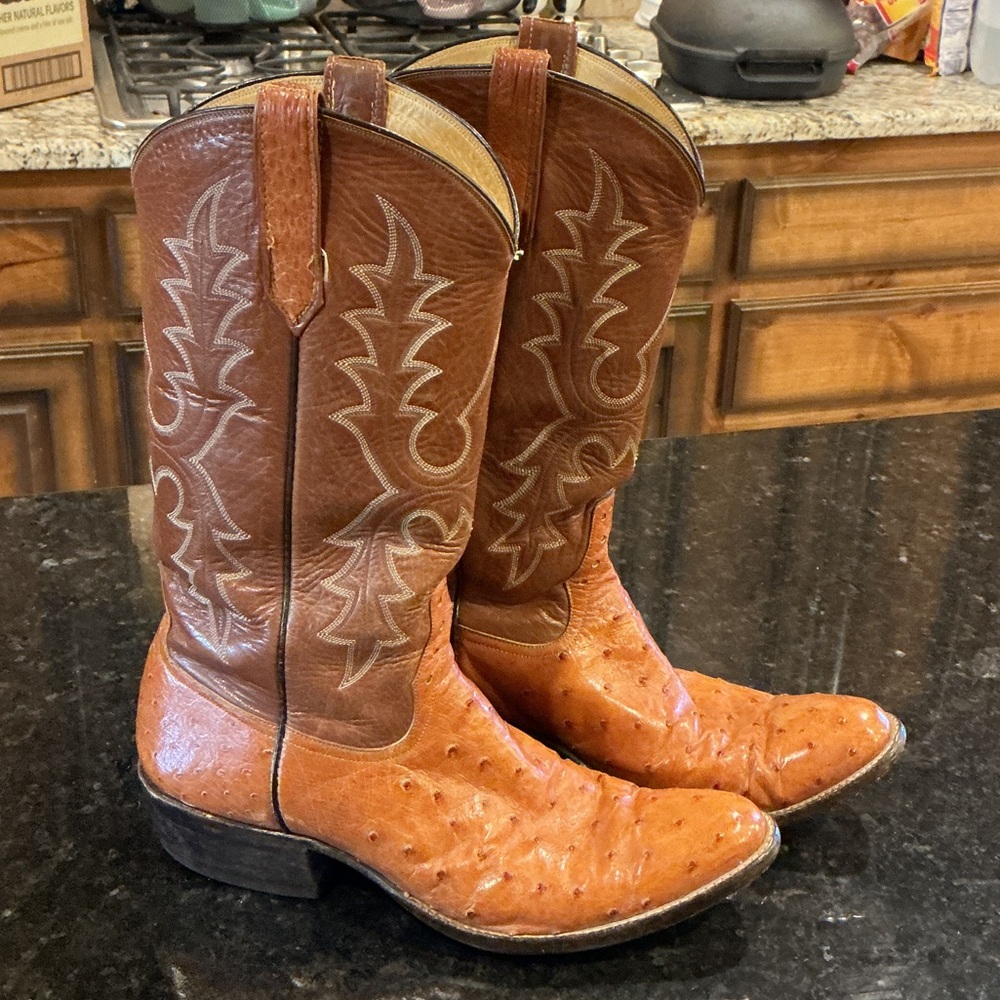 Rios of Mercedes Two-Tone Brown Tan Ostrich Leather Cowboy Boots - Picture 3 of 4